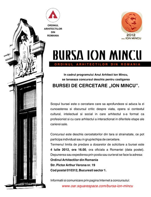 Concurs pentru Bursa de Cercetare “Ion Mincu”